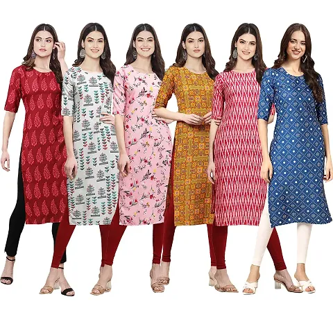 Combo Of 6 Crepe Printed Kurtis