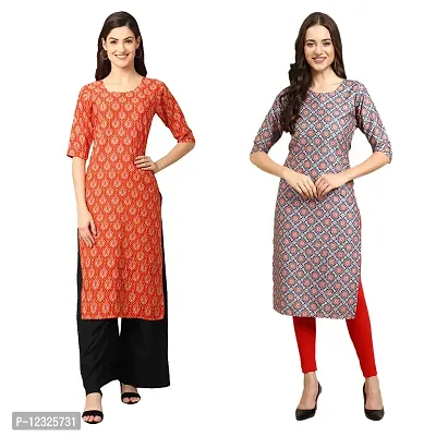 Straight Multicoloured Printed Crepe Kurta Pack Of 2-thumb0