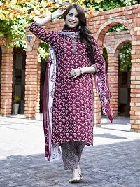 Fancy Cotton Blend Kurta Bottom And Dupatta Set For Women-thumb1