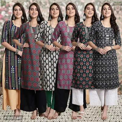 Stylish Multicoloured Crepe Kurta For Women Combo Of 6-thumb0