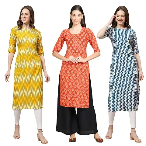 Stylish Crepe Stitched Kurta For Women Pack of 3