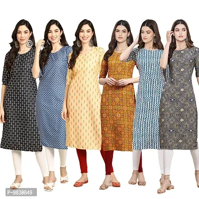 Women Crepe Digital Printed Straight Kurti  Pack of 6