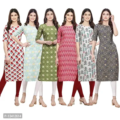 Women Crepe Digital Printed Straight Kurti Pack of 6