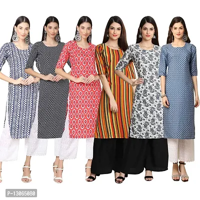 Trendy Crepe Digital Printed Straight Kurta For Women ( Pack Of 6 )-thumb0