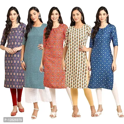 Women Crepe Digital Printed Straight Kurti { Pack of 5 }