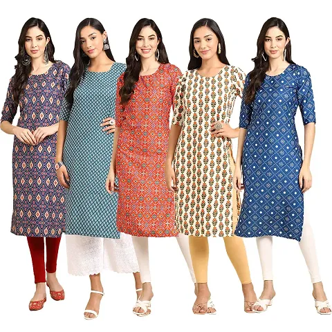 Women Crepe Digital Straight Kurti { Pack of 5 }