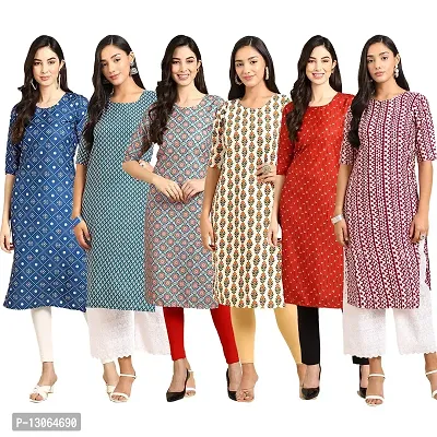 Trendy Crepe Digital Printed Straight Kurta For Women ( Pack Of 6 )