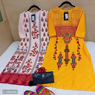 Stylish Multicoloured Crepe Stitched Kurta For Women Combo Of 2-thumb0