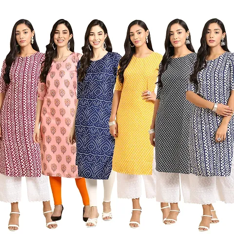 Women Crepe Digital Straight Kurti Pack of