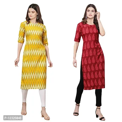 Straight Multicoloured Printed Crepe Kurta Pack Of 2