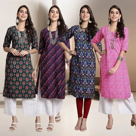 Stylish Crepe Multicoloured Straight Kurtis - Pack Of 4