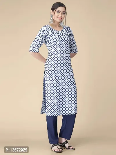 Straight White Printed Crepe Kurta-thumb3