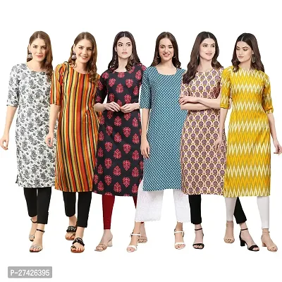 Stylish Multicoloured Crepe Stitched Kurta For Women Pack of 6-thumb0