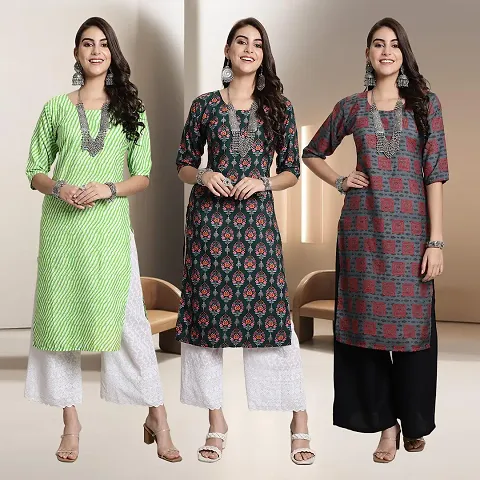 Fancy Straight Rayon Kurti - Pack Of 3