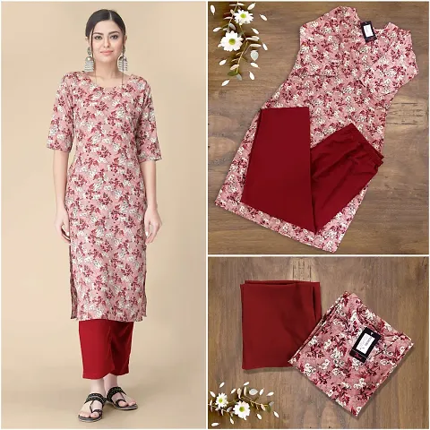 Stylish Crepe Straight Printed Kurtis Bottom Set