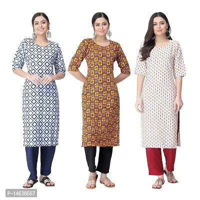 New Crepe Combo Printed Kurtis For Women Pack Of 3-thumb0