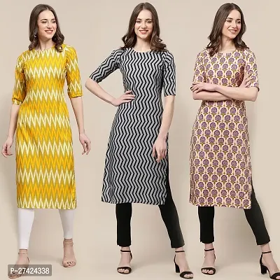 Stylish Multicoloured Crepe Stitched Kurta For Women Pack of 3-thumb0