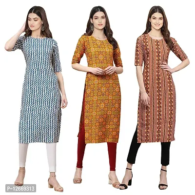 Women Crepe Digital Printed Straight Kurti  Pack of 3-thumb0