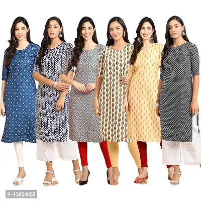 Trendy Crepe Digital Printed Straight Kurta For Women ( Pack Of 6 )