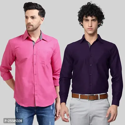 Elegant Cotton Multicoloured Long Sleeves Formal Shirt For Men- Pack Of 2-thumb0