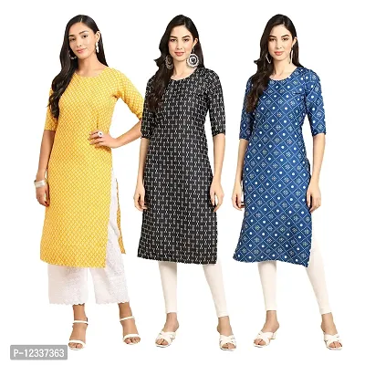 Elite Crepe Printed Straight Stitched Kurta For Women- Pack Of 3-thumb0