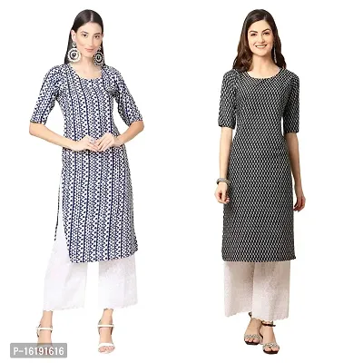 Fashionable Straight Multicoloured Printed Crepe Kurta For Women Combo Pack Of 2-thumb0