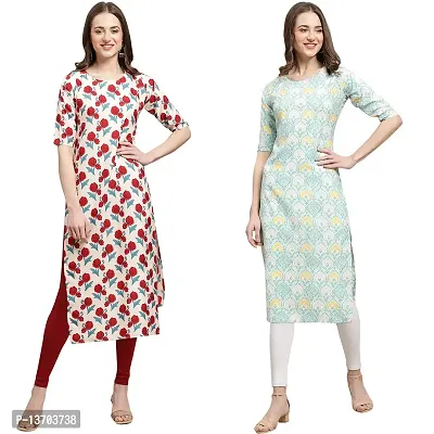 Stylish Crepe Printed Straight Kurta For Women- Pack Of 2