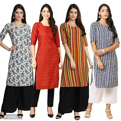 Stylish Multicoloured Crepe Stitched Kurta For Women Pack of 4-thumb0