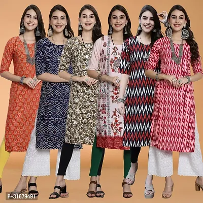 Fancy Crepe Printed Kurtas For Women Pack Of 6-thumb0