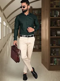 Men Stylish Green Cotton Solid Long Sleeve Semi Formal Shirt-thumb1