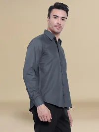 Reliable Grey Cotton Solid Long Sleeves Formal Shirt For Men-thumb2