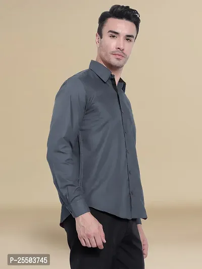Reliable Grey Cotton Solid Long Sleeves Formal Shirt For Men-thumb3