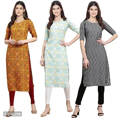 Stylish Multicoloured Crepe Stitched Kurta For Women Pack of 3-thumb0