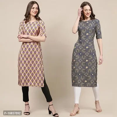 Stylish Crepe Printed Straight Kurta For Women-Pack Of 2