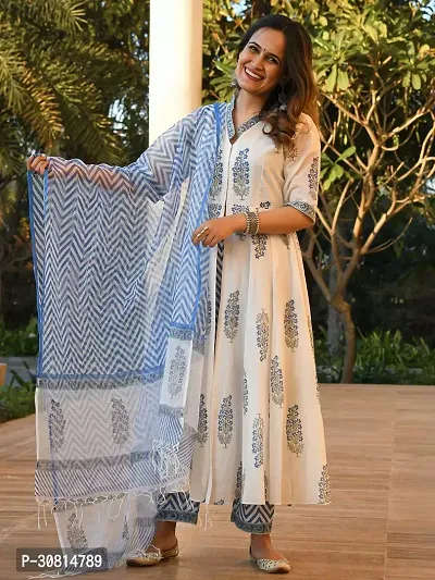 Stylish White Viscose Rayon Printed Kurta Bottom and Dupatta Set For Women-thumb4