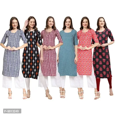 Women Crepe Digital Printed Straight Kurti  Pack of 6