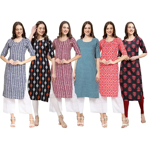 Women Crepe Digital Straight Kurti Pack of