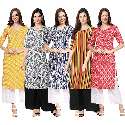 Stylish Fancy Crepe Digital Straight Kurti Combo For Women Pack Of 5