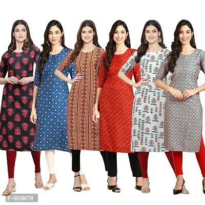 Women Crepe Digital Printed Straight Kurti  Pack of 6-thumb0