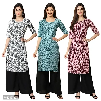 Stylish Multicoloured Crepe Stitched Kurta For Women Pack of 3-thumb0