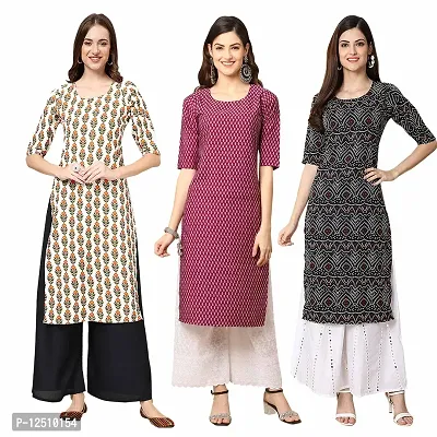 Women Crepe Digital Printed Straight Kurti  Pack of 3