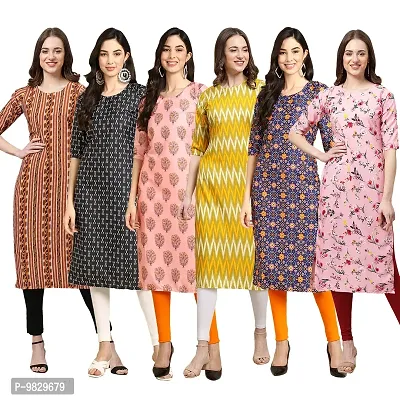 Women Crepe Digital Printed Straight Kurti  Pack of 6-thumb0