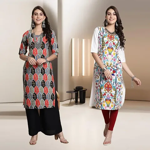 Fancy Straight Crepe Kurti - Pack Of 2