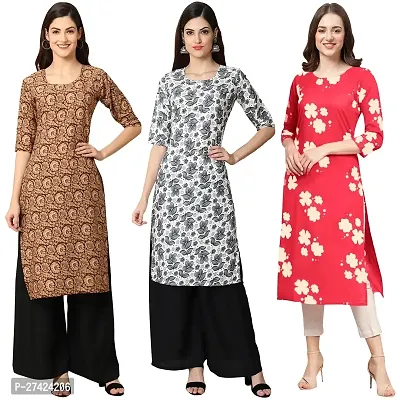 Stylish Multicoloured Crepe Stitched Kurta For Women Pack of 3-thumb0