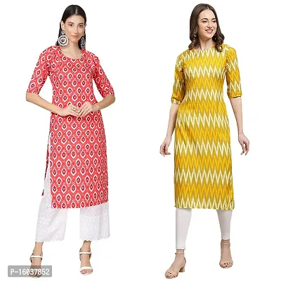 Stylish Crepe Printed Straight Kurta For Women-Pack Of 2