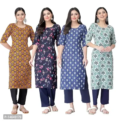 New Crepe Combo Printed Kurtis For Women Pack Of 4-thumb0