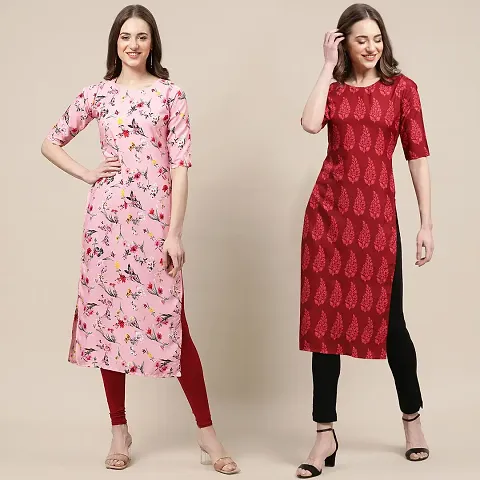 Stylish Crepe Straight Kurta For Women- Pack Of 2