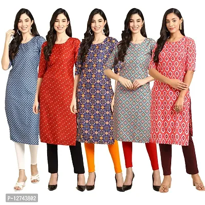 Stylish Crepe Digital Printed Straight Kurti For Women Pack of 5-thumb0