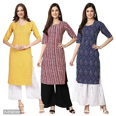 Stylish Multicoloured Crepe Stitched Kurta For Women Pack of 3