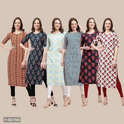 Women Crepe Digital Printed Straight Kurti  Pack of 6-thumb0